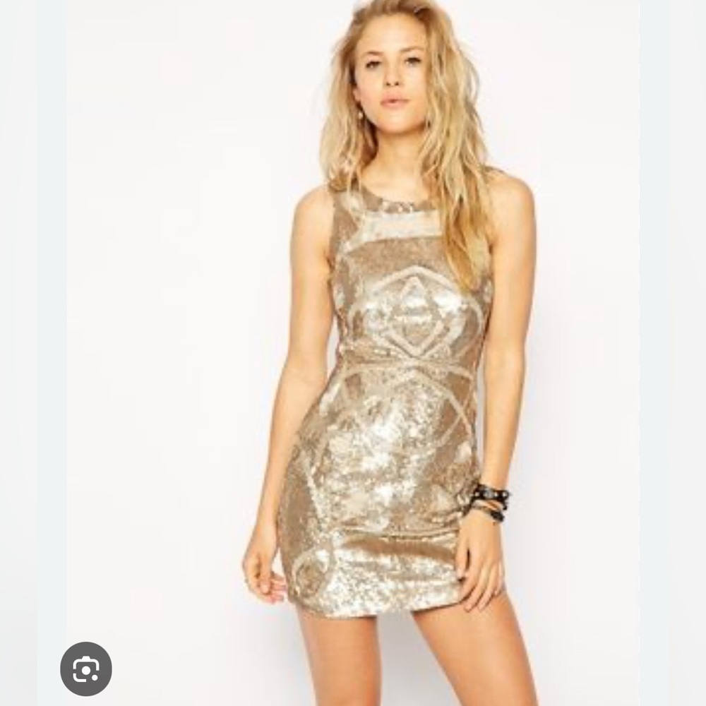 Needle & Thread Contour Ornate‎ Mini Dress in Gold size 4 sequin mini
